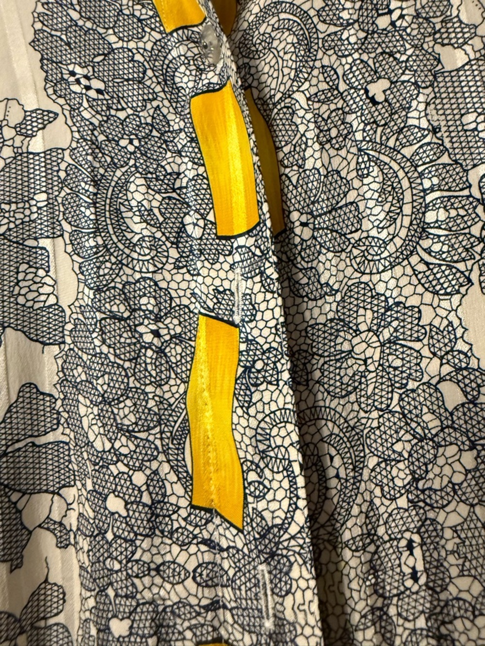 Starington Silk Vintage Button Down — Ivory, Blue, & Yellow Accents - Picture 5 of 7